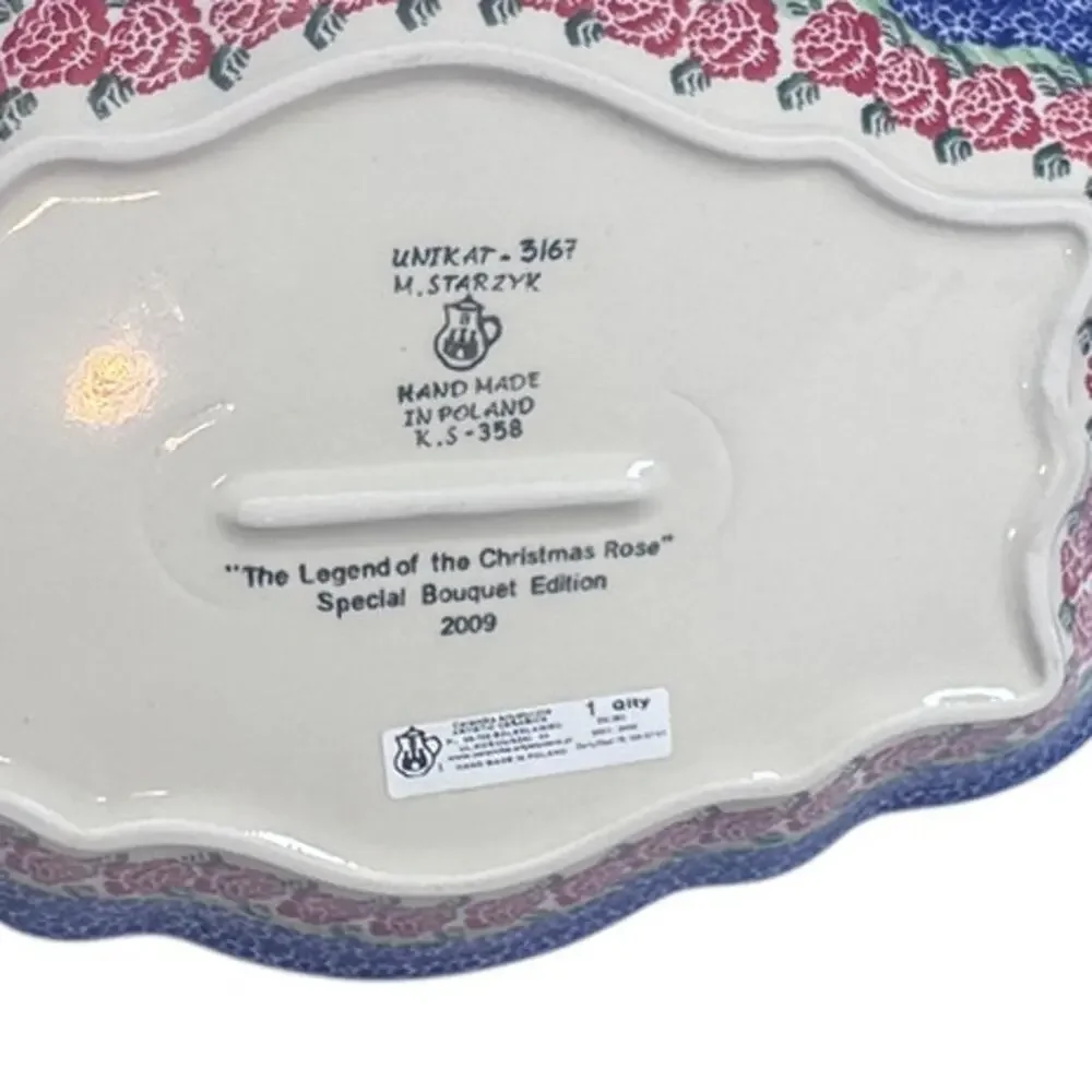 unikat polish pottery small platter #3167 Christmas Rose Special Bouquet edition